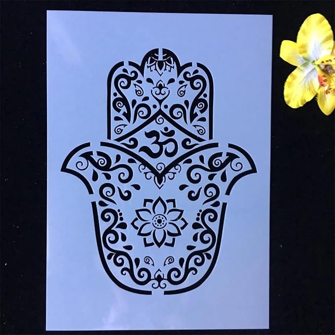 TIAMECH A4 Reusable Mandala Hand Stencil for Painting - Palm Layering Template, DIY Wall Art, Wood Furniture, Scrapbook & Crafts (8.3x11.7inch)