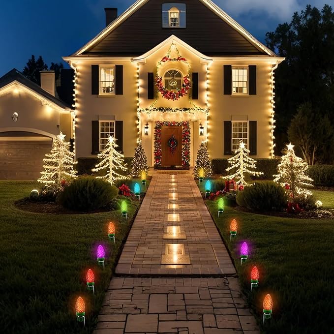 12 Inch Metal Christmas Light Stakes 60 Pack Christmas Yard Lights Stakes Universal Yard Lawn Holiday Light Stakes for C7 C9 String Lights Ground Stakes for Christmas Lights on Garden Driveway Pathway
