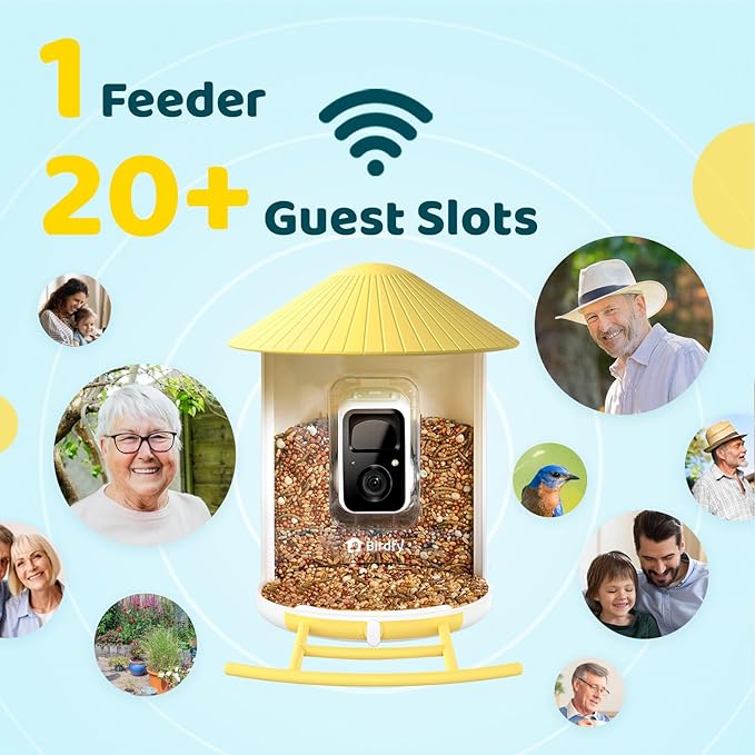 NETVUE by Birdfy Smart Bird Feeder with Camera – AI Identifies Birds Species 2MP Night Vision & App Alerts, 2.4Ghz Wi-Fi Connect IP65 Weatherproof Bird Camera-Gift for Backyard BirdWatchers, Yellow