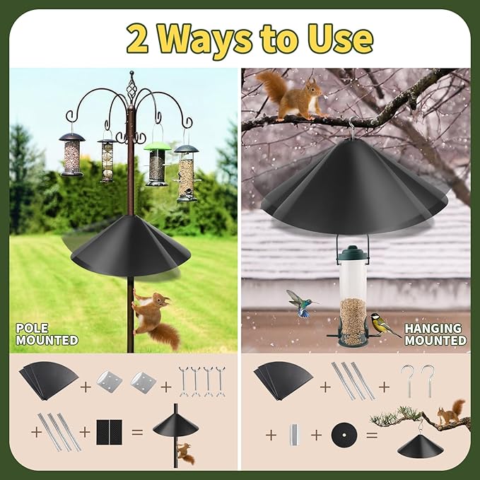 2PCS 19 Inch Metal Squirrel Baffle,Squirrel Guard for Bird Feeder Without Screws Assemble,Hanging Baffle Outdoor Protect Bird Feeders and Pole Mount from Raccoon Squirrels Rodents