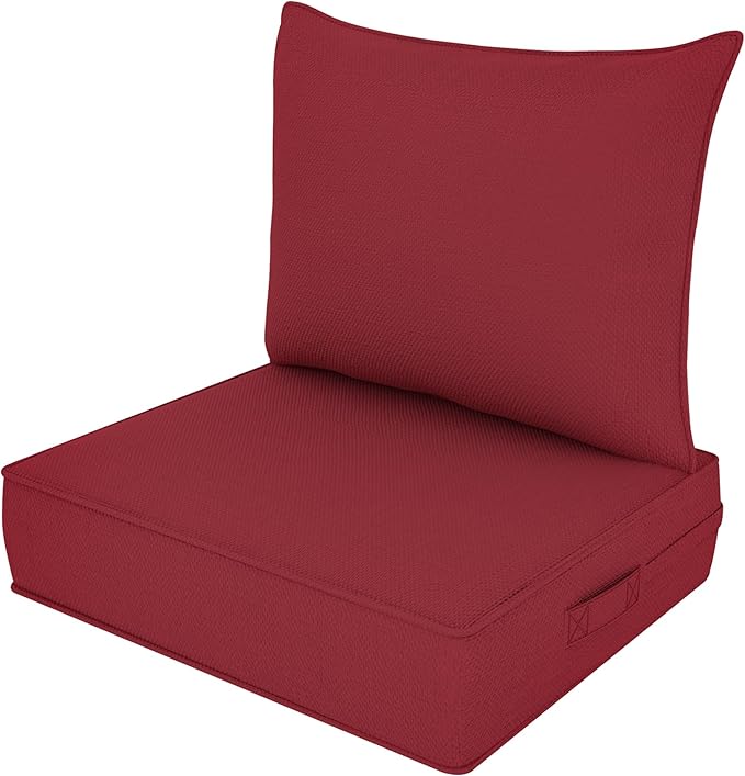 Outdoor Deep Seat Cushion Set, Fade Resistant Patio Chair Cushions, 24x24x6 Inch Patio Sofa Furniture Pad with Removable Cushion Covers (Burgundy, 24''Lx24''Wx6''H-1pcs Set)