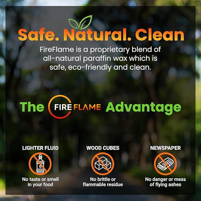 Fireflame Quick Instant Fire Starter - 100% Waterproof All-Purpose Indoor & Outdoor Firestarter, for Charcoal Starter, Campfire, Fireplace, BBQ - Odorless and Non-Toxic - 60 Pouches in Canister