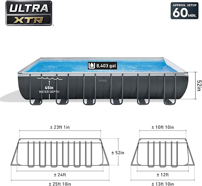 INTEX 26367EH 24'x12'x52" Ultra XTR Frame Outdoor Above Ground Swimming Pool Set with Sand Filter Pump, Ladder, Ground Cloth & Protective Canopy