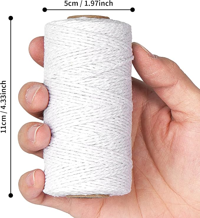 White Cotton Butchers Twine String - Ohtomber 328 Feet 2MM Bakers Twine for Crafts, Kitchen Cooking Butcher String for Meat and Roasting, Gift Wrapping