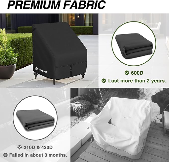 Porch Shield Patio Chair Covers -Waterproof Outdoor Lounge Deep Seat Lawn Chair Cover 2 Pack - 30W x 33D x 34H inch, Black