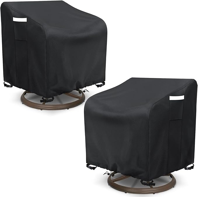 AKEfit Outdoor Swivel Lounge Chair Cover 2 Pack,Heavy Duty Waterproof Patio Chair Covers for All-Weather Protection Outdoor Lawn Furniture,Black-33Wx35Dx38.5H inches