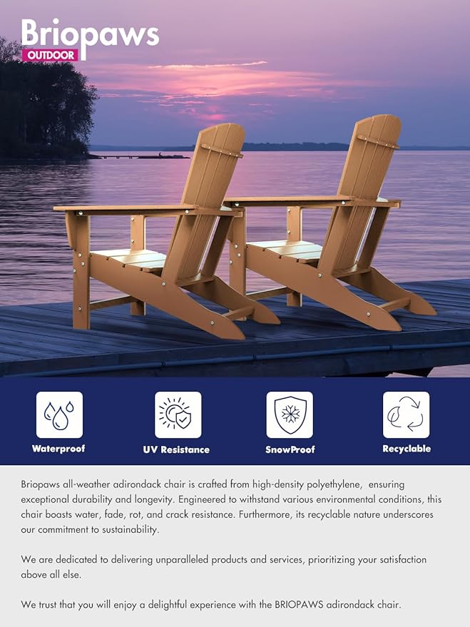 BRIOPAWS Adirondack-Chairs-Set of 6 | Fire Pit Chair | Oversized | HDPE Plastic | Weather Resistant | for Deck Outdoor Poolside Campfire | Teak