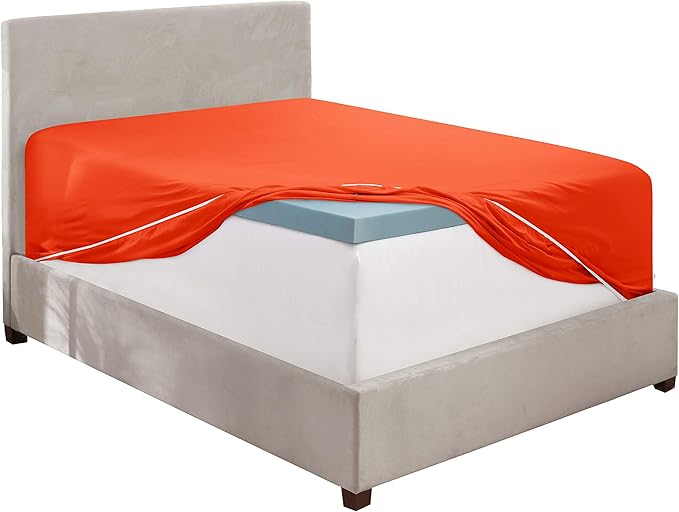 Clara Clark Fitted Sheet, Extra Deep Pocket Fits Deep Mattress, Luxury Soft Fitted Sheet Only, Twin Orange