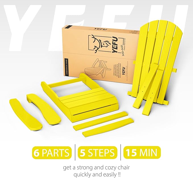 YEFU Adirondack Chairs Set of 8: Plastic Adirondack Chairs - Patio Chairs with Wood Texture - Outdoor Chair HIPS - Lawn Fire Pit Deck Porch Garden Chairs for Adults (Yellow)