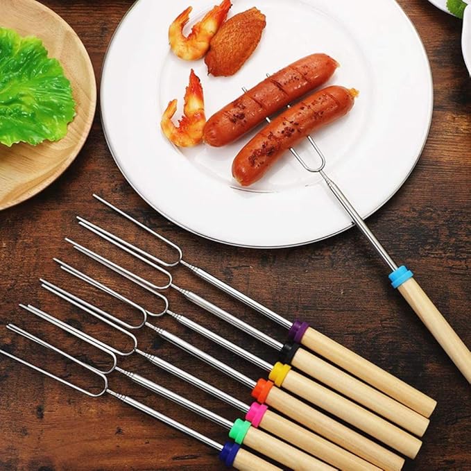 Marshmallow Roasting Sticks Smores Stick for Fire Pit - Hot Dog Campfire Skewers Mashmellow Camping 32 Inch Long Extendable Forks 5 Pack