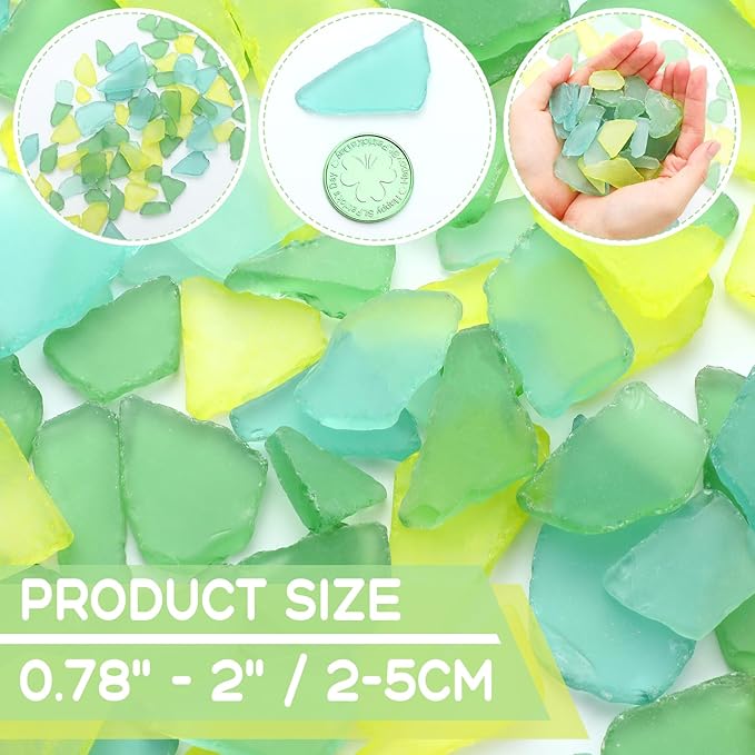 Jetec 25 oz Sea Glass for Crafts Pieces Decor Flat Frosted Sea Glass Vase Filler Crushed for Beach Wedding Party Decor Home Aquarium DIY Craft Supplies(Green, Yellow, Blue)