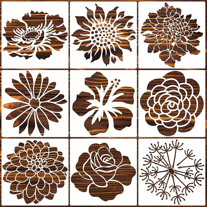 Large Flower Stencils for Walls 14inch Fence Stencil for Outdoors Floral Stencils Reusable Rose Hibiscus Daisy Sunflower Stencil for Wood Wall Furniture Fabrics DIY Decor