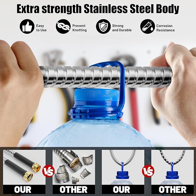 Garden Hose 75 ft, Stainless Steel Metal Water Hose with Nozzle, Flexible and Durable, Rust Proof, No-Kink, Heavy Duty, Leakproof 3/4'' Brass Fittings, Lightweight Hose for Patio, Lawn