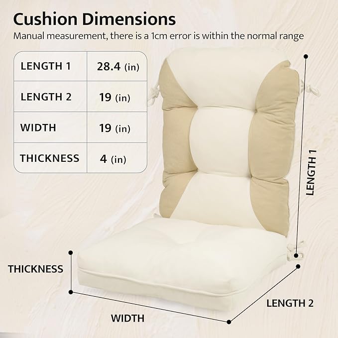 mudilun Rocking Chair Cushion Non-Slip Indoor Adirondack Chair Cushions with Ties Tufted Adirondack Chair Pads for Bedroom Living Room Porch Rocker (Indoor-Khaki-White)