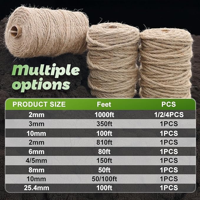 5MM x 150FT Jute Rope 16Ply Heavy Duty and Thick Twisted Rope for Crafts Gardening Cat Scratcher Scratching Post Tree Gift Wrapping Home Christmas Decoration Packing Twine Bulk (5mm* 150ft)