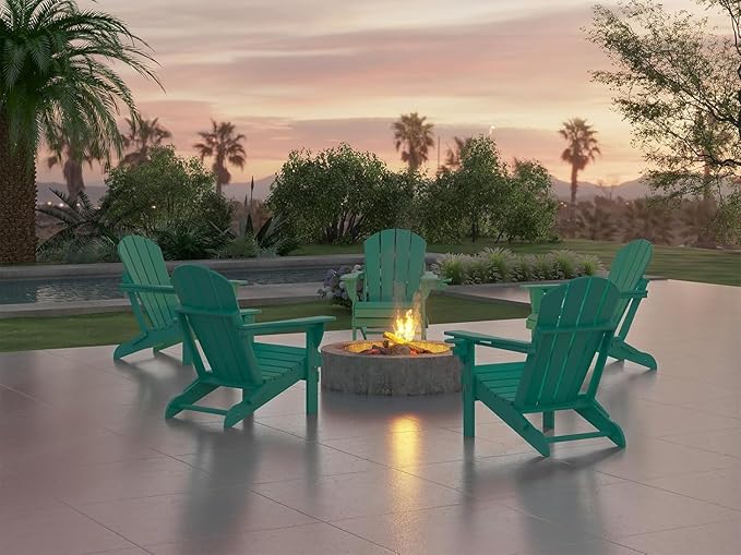 Ciokea Folding Adirondack Chair 4 Pack, Patio Adirondack Chair Weather Resistant, Plastic Fire Pit Chair with Cup Holder, Lawn Chair for Outdoor Porch Garden Backyard Deck (Lake Blue)