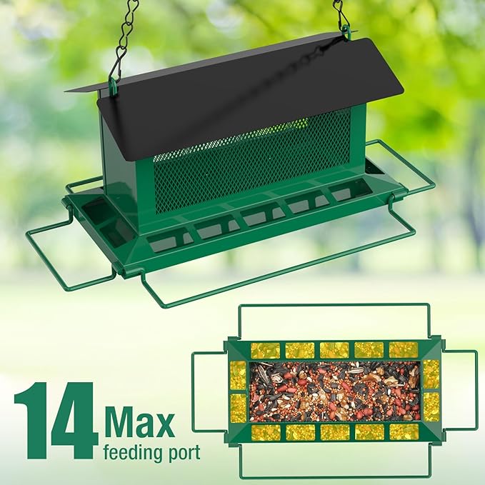 Bird Feeder for Outdoor Hanging, Large Birdfeeders with Multi Feeding Ports - Heavy Duty Metal Bird Feeders for Outside Hanging, 3.6 Lb Large Capacity Birdfeeder to Attracting Birds