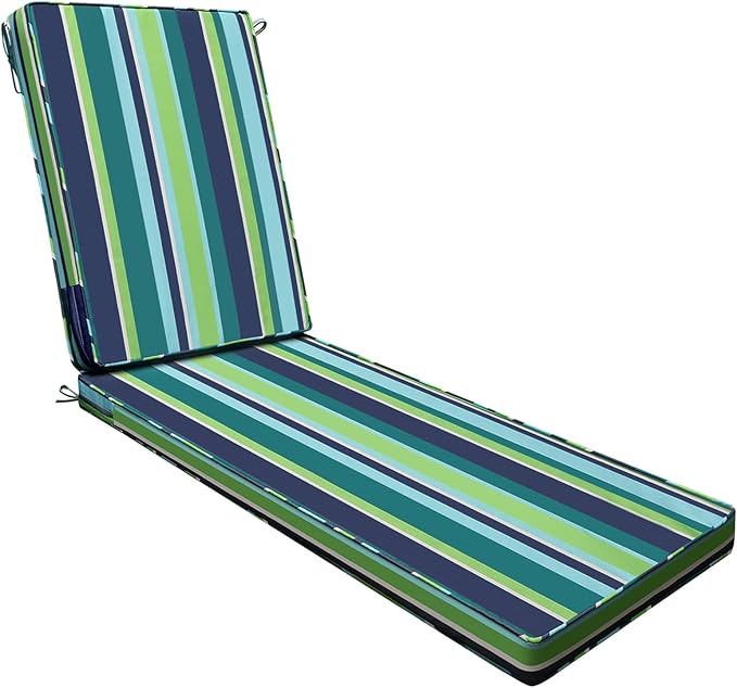 AAAAAcessories Outdoor Chaise Lounge Cushions, Fade-Resistant, Waterproof Patio Furniture Replacement Cushions, 78" x 20" x 3", Stormy Teal Coastal Stripe