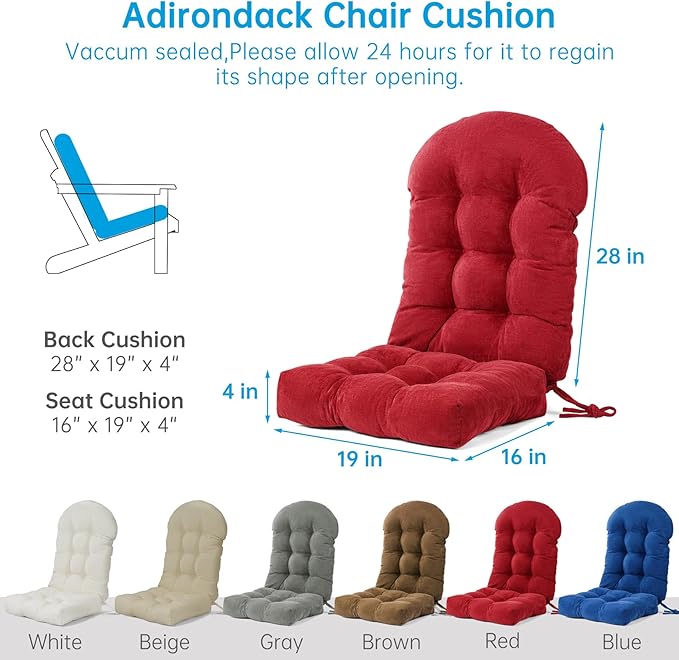 Rocking Chair Cushions Set - Non-Slip Adirondack Chair Cushions with Ties Indoor/Outdoor Rocking Chair Pad for Living Room, Bedroom, Balcony, Office