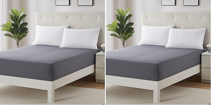 Clara Clark Super Soft King Size Fitted Sheet - Wrinkle, Fade, Stain Resistant - Charcoal Gray (Pack of 2)