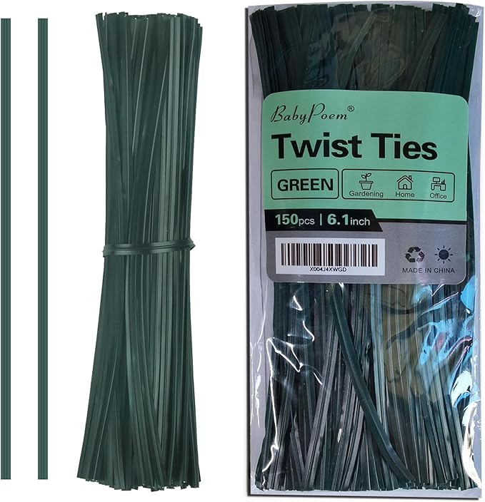 Twist Ties, 150 PCS, 6.1 Inches, Bread Ties, Green, Reusable, for Bags, for Gardening, Home, Office