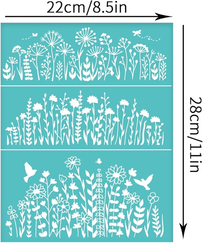 OLYCRAFT 2pcs 8.6x11 Inch Wildflower Silk Screen Printing Stencils Self-Adhesive Silk Screen Stencils Butterfly Bird Screen Stencils Reusable Mesh Transfers for Painting on Wood T-shirts Bags