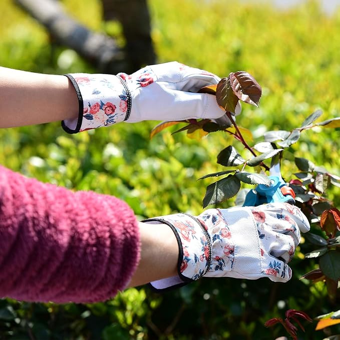 Vgo... Gardening Gloves for Women, Goatskin leather,Puncture Resistant Palm and Fingertips,Touchscreen(GA3561)