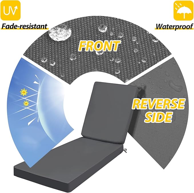 AAAAAcessories Outdoor Chaise Lounge Cushions, Fade-Resistant, Waterproof Patio Furniture Replacement Cushions, 80" x 26" x 3", Dark Gray