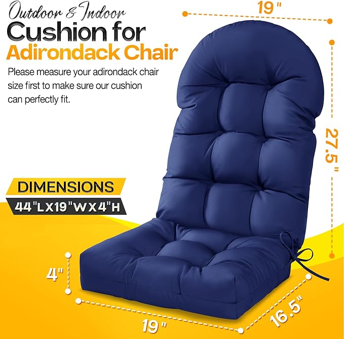 MAGIC ELEPHANT Adirondack Chair Cushion, Memory Foam Outdoor Chair Cushion, Water-Repellent Thick High Back Patio Rocking Chair Pad Seat Cushion Replacement (Oxford Blue)