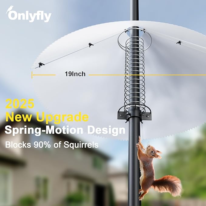 Squirrel Baffle for Bird Feeder Pole – Upgrade Spring-Motion for Effective Squirrels Defense, PC Squirrel Guard Stopper for Outdoor Shepherd's Hook, 19 Inch, Metal Buckle