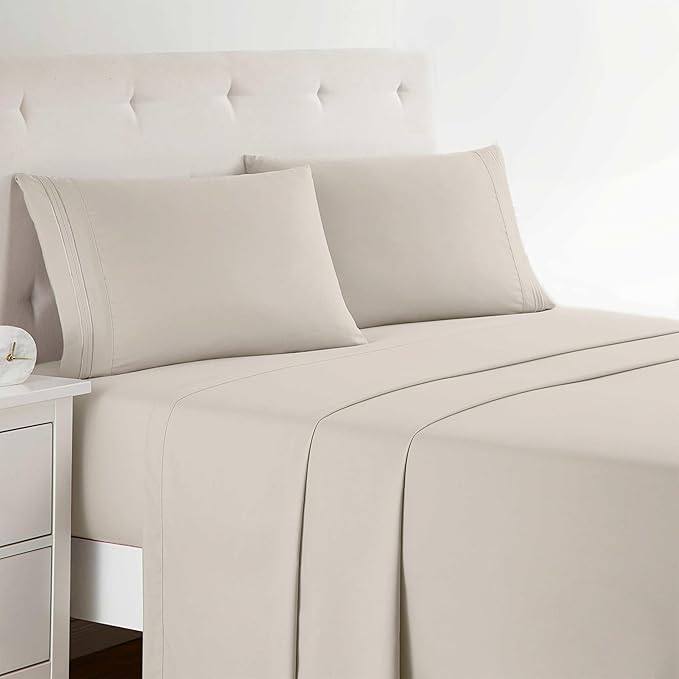 Clara Clark Bed Sheets, Premier 1800 Series Bed Sheet Set, Deep Pocket, Wrinkle, Fade, Stain Resistant, Luxury Soft Bedding Sheets & Pillowcases, Twin, Linen