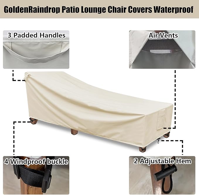 Chaise Lounge Cover Outdoor Waterproof - 2Pack, 600D Weather-Resistant Polyester UV-resistant And Tear-resistant Fabric, Patio Lounge Chair Covers 80"L x 30"W x 27" H, Beige