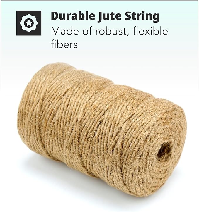 H&S Natural Jute Twine String – 2 Reels x 3mm Thick Strong Natural Garden Rope Roll - 6 Ply & 300 Ft Brown Cord for Crafts