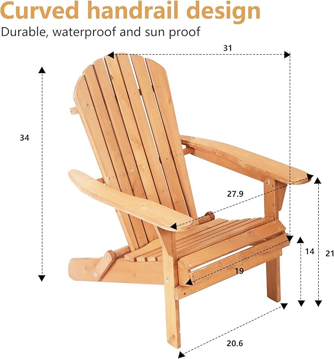 PayLessHere Adirondack Chairs, Weather Resistant Patio Chairs with Pinewood Wooden Textured for Patio Lawn Garden Backyard Deck Pool Beach Fire Pit