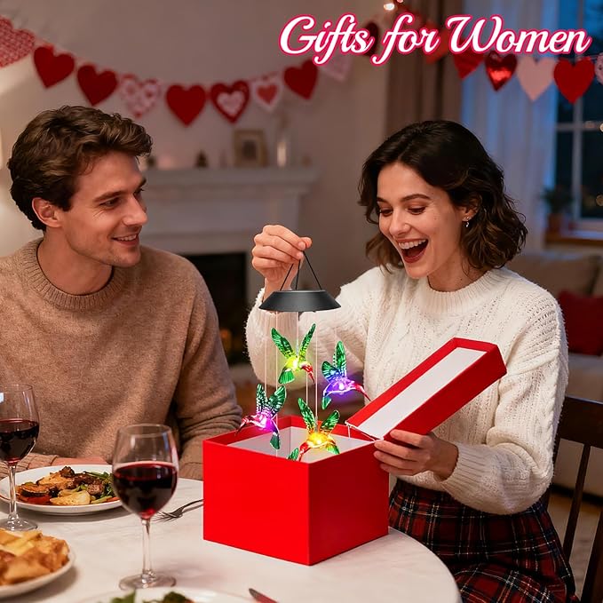 Valentines Day Gifts for Her Mom Grandma, Mother Birthday Gardening Hummingbird Gifts for Women, Winzwon Wind Chimes Solar Lights Outdoor Decor for Garden Patio Yard Porch