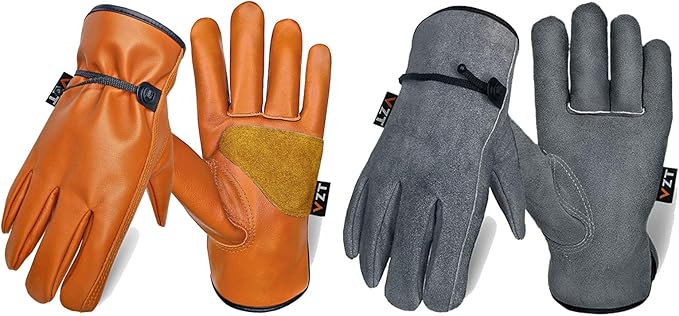 2 Pairs Leather Work Gloves for Men or Women, Non-fading Cowhide, for GardeningConstruction, Welding, Yardwork, driver