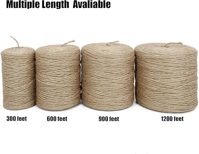 Leecogo 2mm Jute Twine 600 Feet 3Ply Twisted Heavy Duty Brown Twine String Ribbon for Arts Crafts DIY Project Gardening Packing Materials