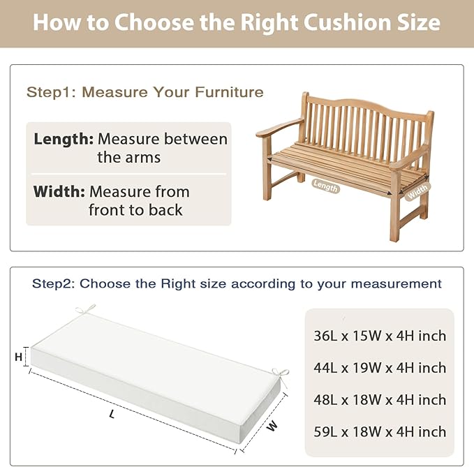 Outdoor Wicker Patio Bench seat Cushions, Durable Anti-Slip Waterproof Garden Thick Bench Cushions for Outdoor Indoor Furniture Beige.