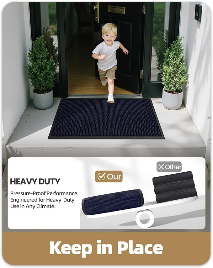 Color&Geometry High Stretch Elastic Silk Doormat, Large Front Door Mat Outside Entrance, Outdoor Door Mat for Patio,Quick-Dry & Heavy-Duty, Non-Slip Rubber Large Doormat, 48"x72" Blue