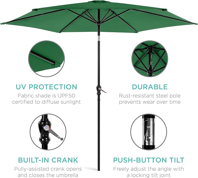 Best Choice Products 10ft Outdoor Steel Polyester Market Patio Umbrella w/Crank, Easy Push Button, Tilt, Table Compatible