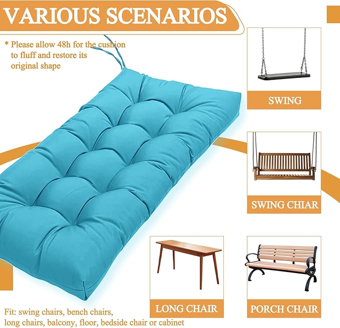 MTMR Outdoor Bench Cushion, Waterproof Wicker Chair Cushion, Thick Patio Replacement Seat Pad for Porch Lawn Indoor Swing Couch Sofa Loveseat, Patio Furniture Cushions, 44x19 Inch, Lake Blue