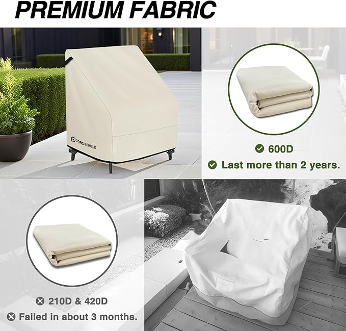 Porch Shield Patio Chair Covers - Waterproof Outdoor Lounge Deep Seat Adirondack Chair Cover 2 Pack - 34W x 37D x 36H inch, Beige