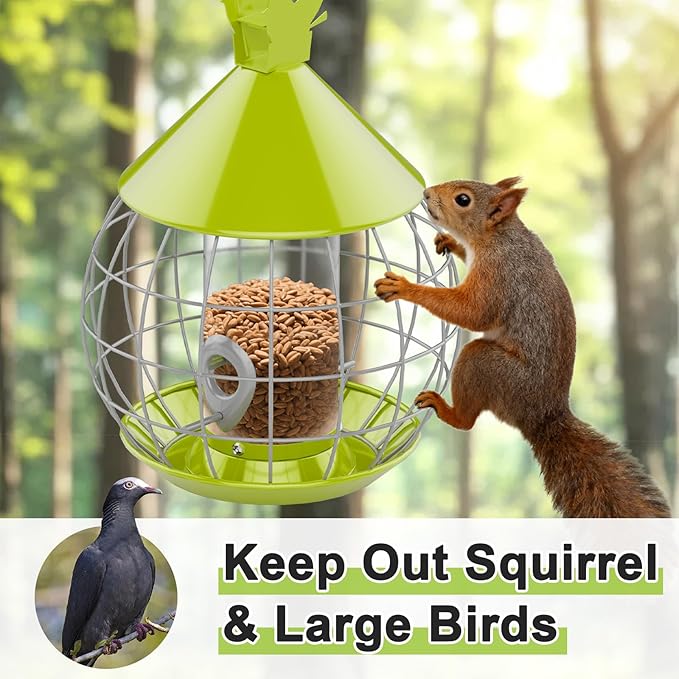 Bird Feeder for Outdoor, Squirrel Proof Bird Feeder for Outdoors Hanging, Weatherproof, Easy to Clean & Refill, Large Capacity Metal Seed Feeder for Finch, Blue Jay, Hummingbird, Green