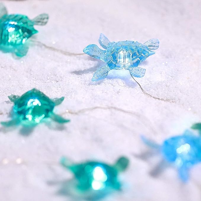 Blue Sea Turtle String Lights Battery Powered Summer Beach Decor with Remote Acrylic Sea Turtle Decor for Bathroom Shower Curtain