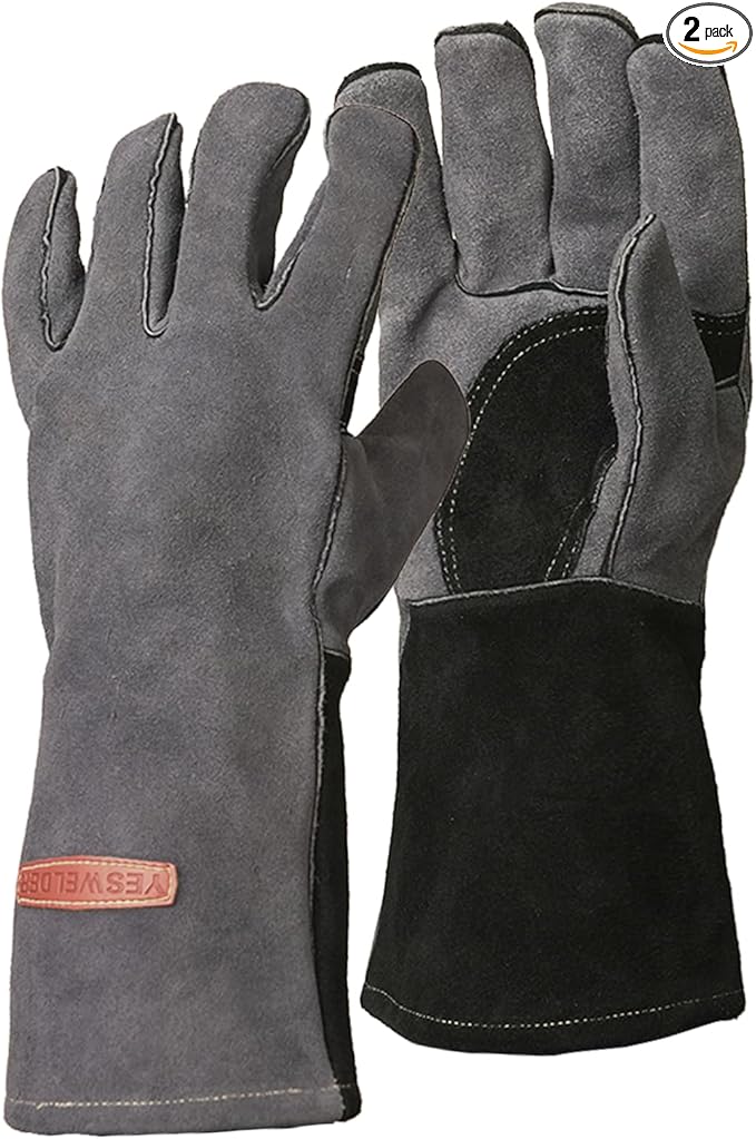 YESWELDER Leather Forge Welding Gloves Fire Heat Resistant 14 inch with Kevlar Stitching Heavy Duty Gloves for Mig, Tig, Stick, Gardening, Animals, Camping
