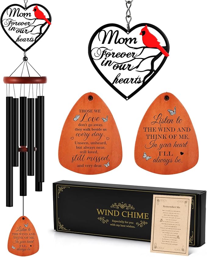 Kathfly Cardinal Wind Chimes for Loss of Loved One, 28" Memorial Wind Chimes for Outside, Cardinal Sympathy Bereavement Condolence Funeral Windchime Gifts for Loss of Mother Mom