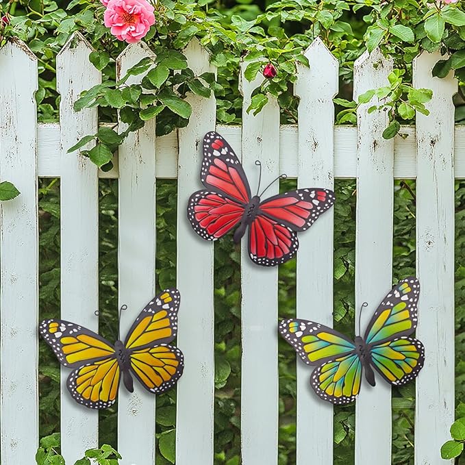 Metal Butterfly Wall Decor - Butterflies Wall Sculpture Hanging Decorations for Indoor Outdoor Fences Patio Yard Fence Garden Decorations, Gift for Mom Friends