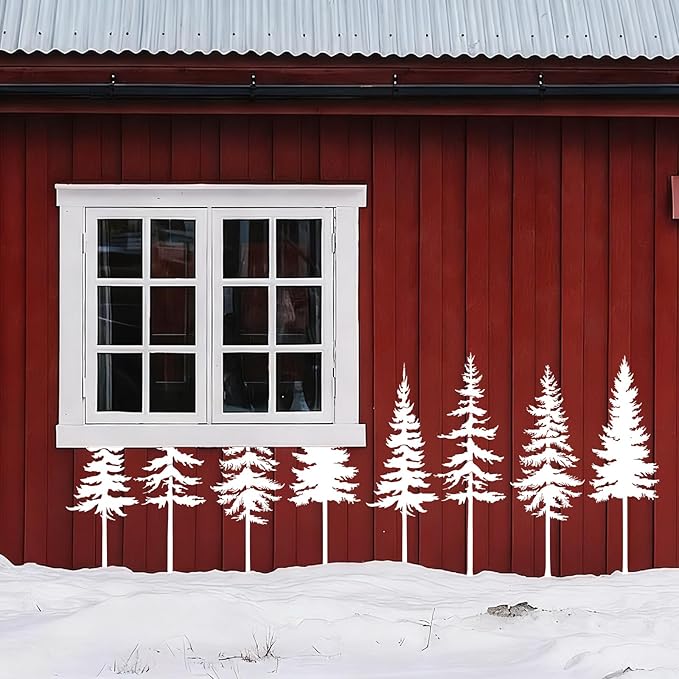 8pcs Large Pine Tree Stencils 4 Styles Reusable Tree Wall Stencils 32.5'' - 34'' Tall Forest Mural Drawing Templates for Wall DIY Art Crafts Painting Garden Wood Fence Tile
