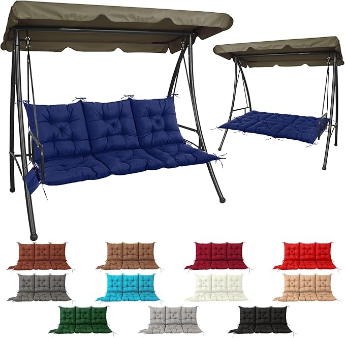 NACATIN 3 Seat Cushion for Outdoor Swing - 60x40 inches, 4" Thick Porch Swing Cushions with Ties and Storage Bag, Waterproof Bench Cushions for Patio, Outdoor, Backyard and Garden (Navy)