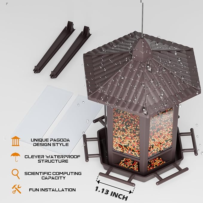 Birdream 2 Pack Bird Feeders for Outdoor, Retro Pagoda Design Fun Installation, Garden Gifts Hanging Bird Feeders for Garden Yard Outside Decoration Bird Watchers - Brown